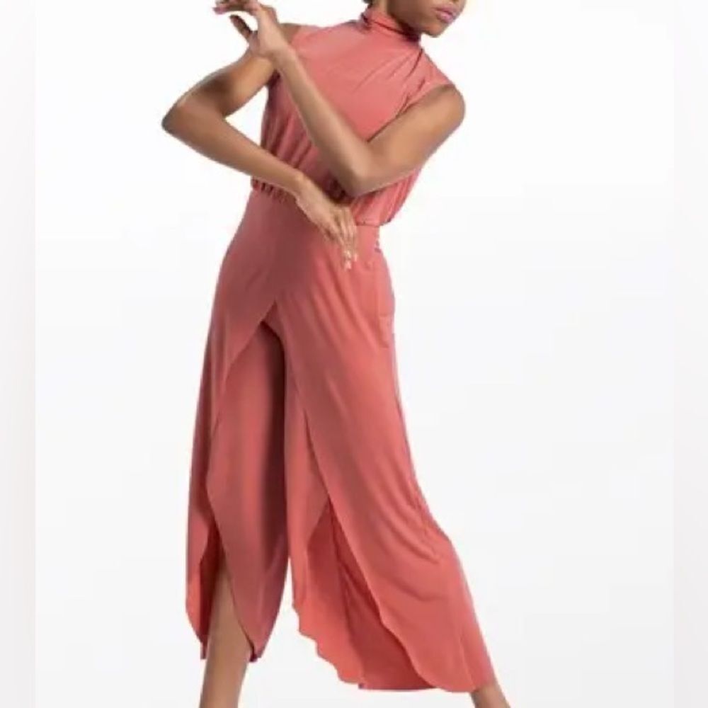 Weissman dance costume coral orange jumpsuit unitard Stitches 14346 SA adult